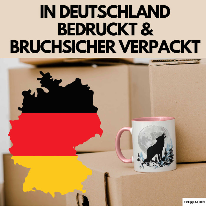 Wolf Tasse Geschenk Heulender Wolf Vollmond Grafik Geschenkidee Rosa Trendation