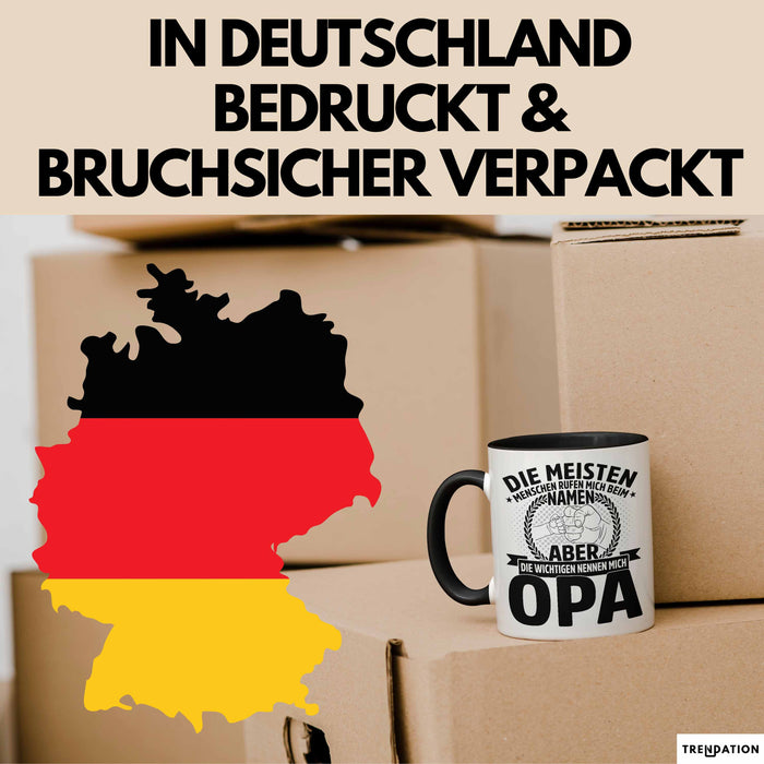 Neffe Opa Geschenk Tasse Geschenkidee für Besten Opa Die Meisten Menschen Rufen Mich Beim Namen Aber die Wichtigen Nennen Mich Opa Kaffee-Becher Schwarz Trendation