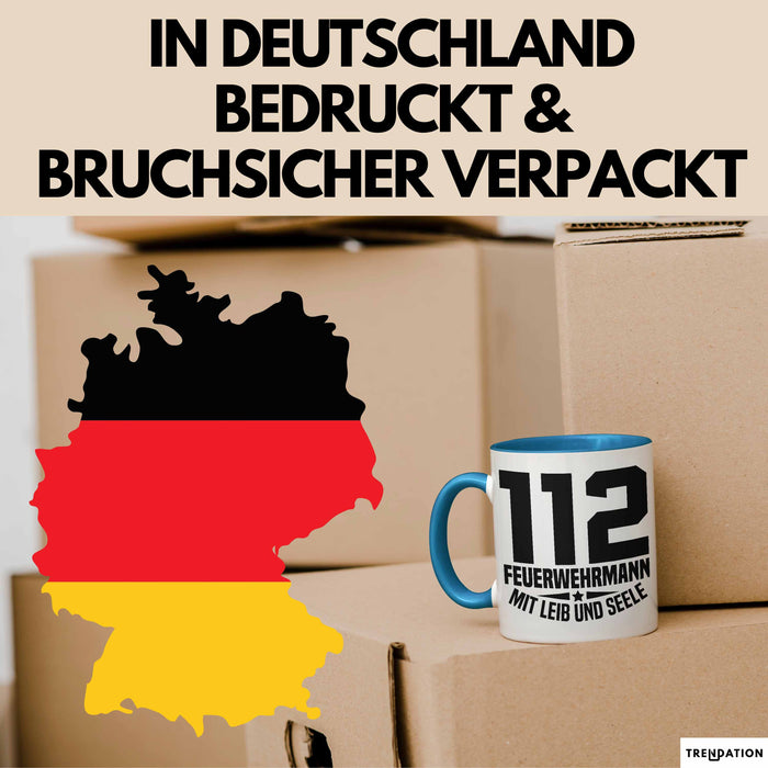 Feuerwehr Tasse Geschenk 112 Feuerwehrmann Mit Leib Und Seele Becher Blau Trendation