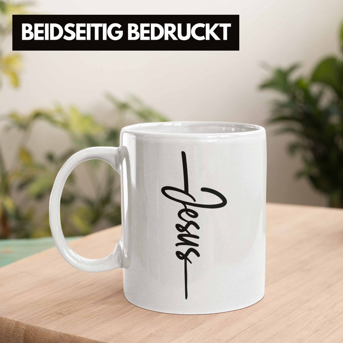 Jesus Christus Tasse Bibel Geschenk Kreuz Glauben Kirche Christliche Geschenkidee Weiß Trendation