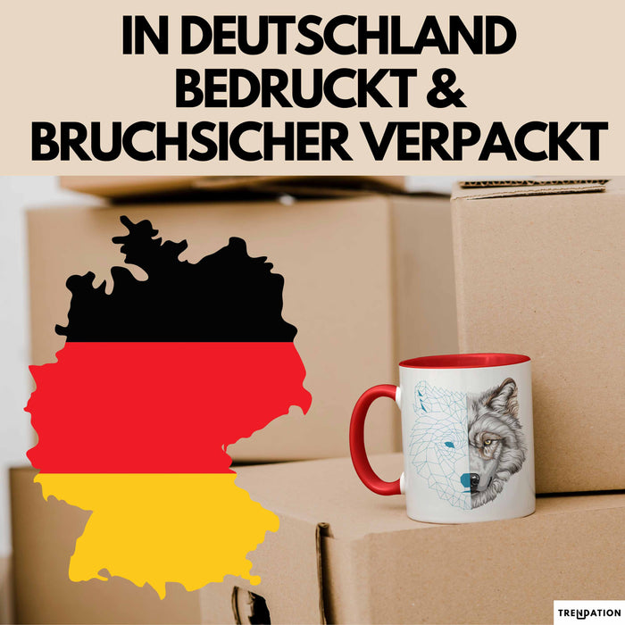 Wolf Tasse Geschenk Geometrisch Realistisch Geteilt Geschenkidee Rot Trendation