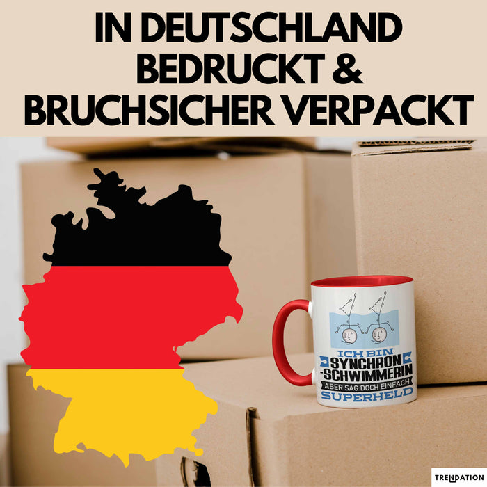 Synchronschwimmerin Geschenk Tasse Ich Bin Synchronschwimmerin Aber Sag Doch Einfach Superheld Lustige Geschenkdiee für Synchronschwimmerin Kaffee-Becher Rot Trendation