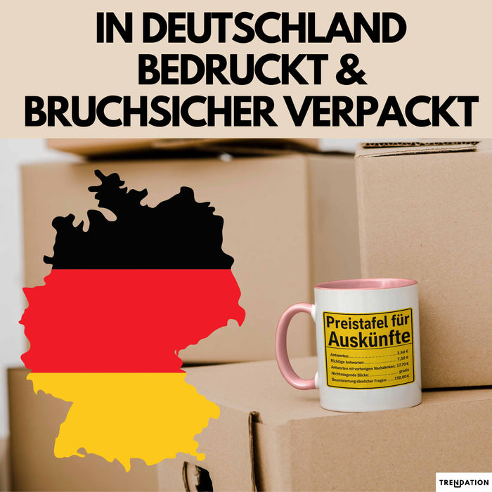 Büroarbeit Kollege Tasse Geschenk Lustige Geschenkidee Spruch Preistafel Für Auskünfte Rosa Trendation