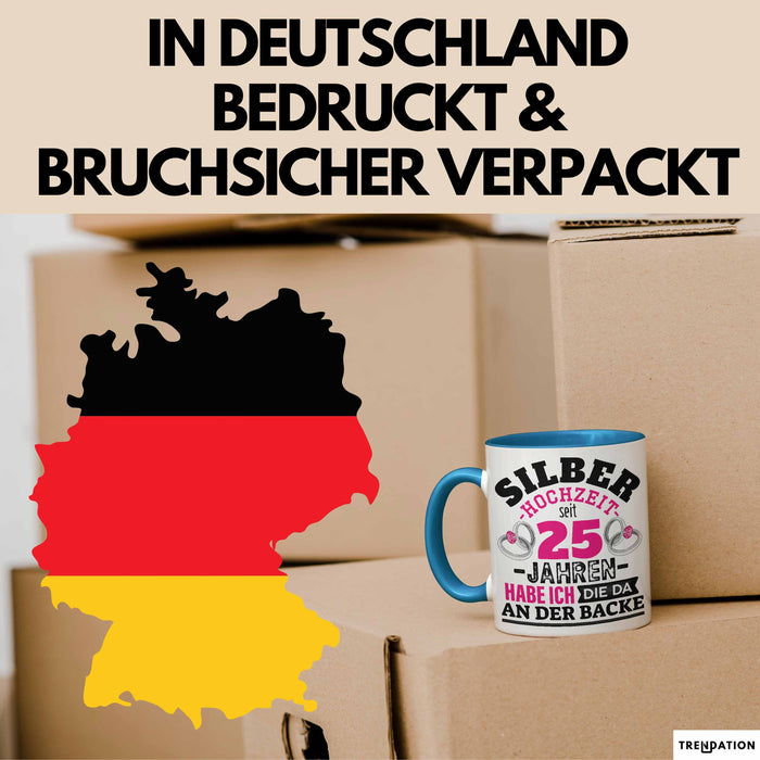Silberhochzeit Tasse Geschenk Seit 25 Jahren Lustiger Spruch Humorvoll Blau Trendation