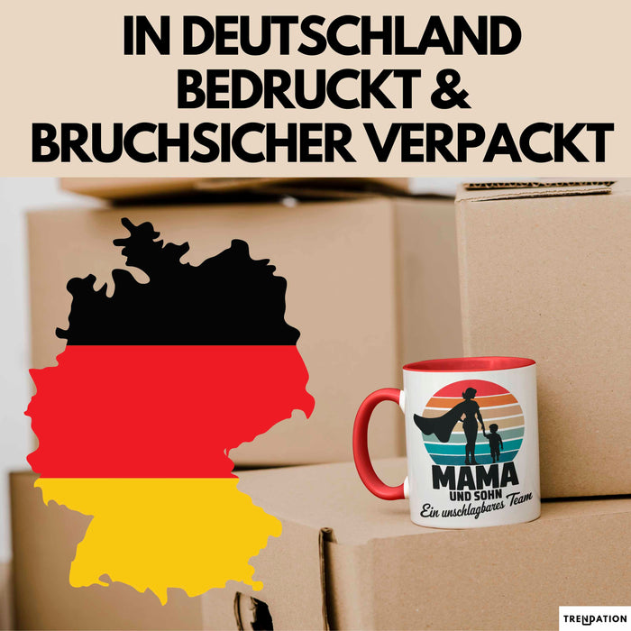 Mama Muttertag Tasse Becher Geschenk Lustige Geschenkidee Spruch Mama Und Sohn Ein Unschlagbares Team Rot Trendation