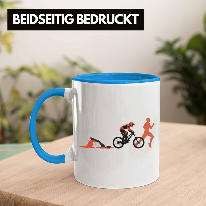 Triathlon Swim Bike Run Triathlet Tasse Geschenk Schwimmen Fahrrad Rennen Blau Trendation