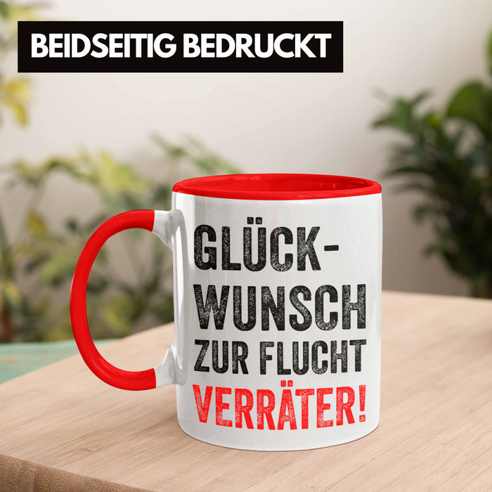 Trendation - Jobwechsel Tasse Geschenk Kollegin Kollege Lustig Abschiedsgeschenk Sprüche Glückwunsch Zur Flucht Trendation