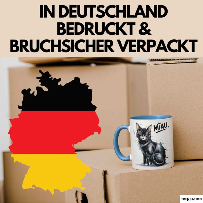 Katzen Tierliebhaber Tasse Geschenk Lustige Geschenkidee Spruch Miau Blau Trendation