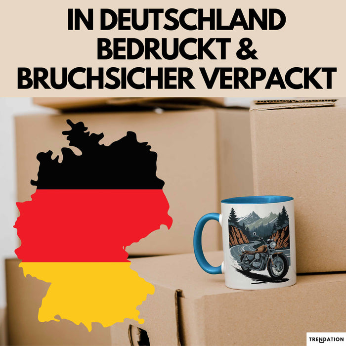 Motorradfahrer Tasse Geschenkidee für Biker Lustiger Spruch Blau Trendation