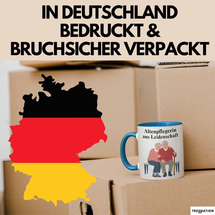 Krankenschwester Pflege Betreuung Tasse Geschenk Lustige Geschenkidee Spruch Altenpflegerin Aus Leidenschaft Blau Trendation