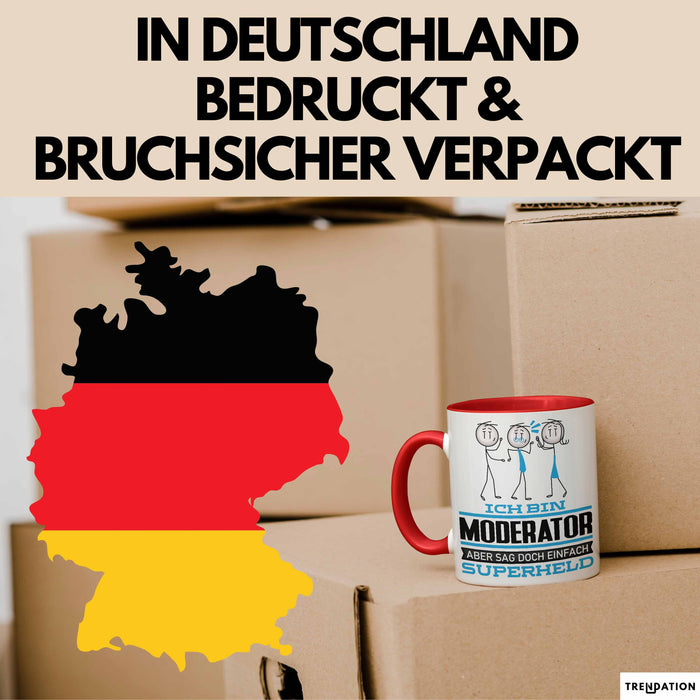 Moderator Geschenk Tasse Ich Bin Moderator Aber Sag Doch Einfach Superheld Lustige Geschenkdiee für Moderator Kaffee-Becher Rot Trendation