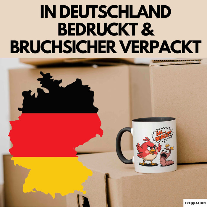 Regenwurm Vogel Tasse Geschenk Lustige Geschenkidee Spruch Ääh Miau Schwarz Trendation