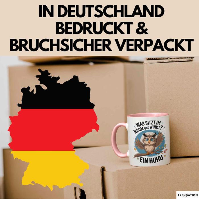 Eule Tier Sarkasmus Tasse Geschenk Was sitzt im Baum Vogel Geschenkidee Lustig Rosa Trendation