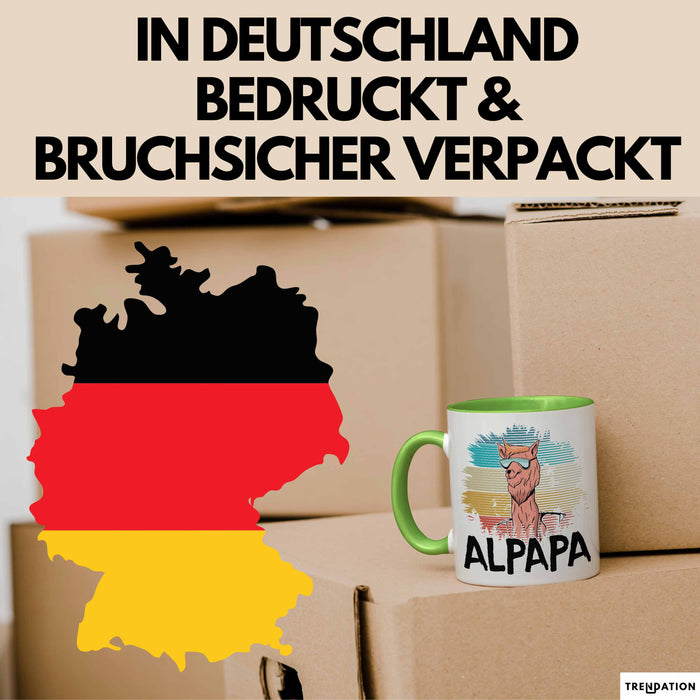 Vater Papa Tasse Gschenk Alpaka Llama Alpapa Geschenkidee Spruch für Vater zum Vatertag Grün Trendation