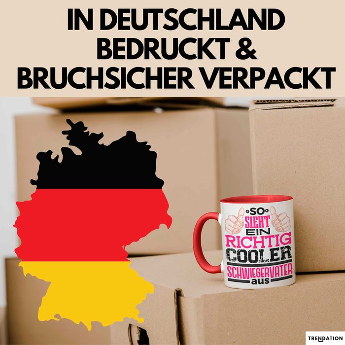 Schwiegervater Tasse Geschenk So Sieht Ein Richtig Cooler Schwiegerpapa Aus Becher Rot Trendation