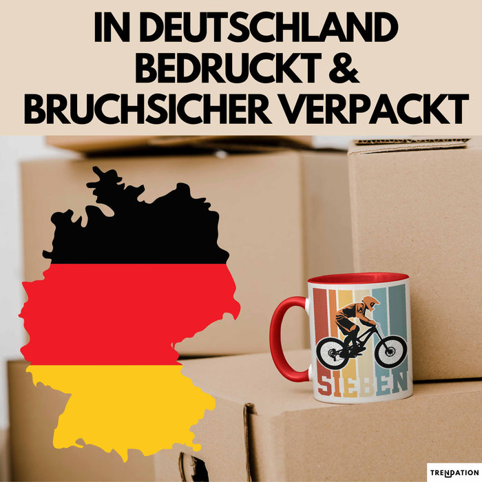 Tasse SIEBEN Grafik RetroStil Geschenkidee 7. Geburtstag Jungs Rot Trendation