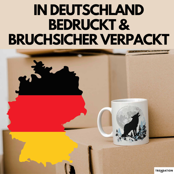 Wolf Tasse Geschenk Heulender Wolf Vollmond Grafik Geschenkidee Weiß Trendation
