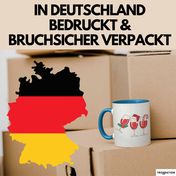 Weihnachten Weinglas Tasse Geschenk Weihnachtliche Grafik Weinliebhaber Kaffee-Becher Blau Trendation