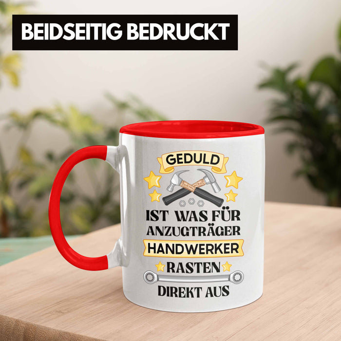 Trendation - Handwerker Tasse mit Spruch Geschenke für Handwerk Kaffeebecher KFZ Mechaniker Mechatroniker Rot Trendation