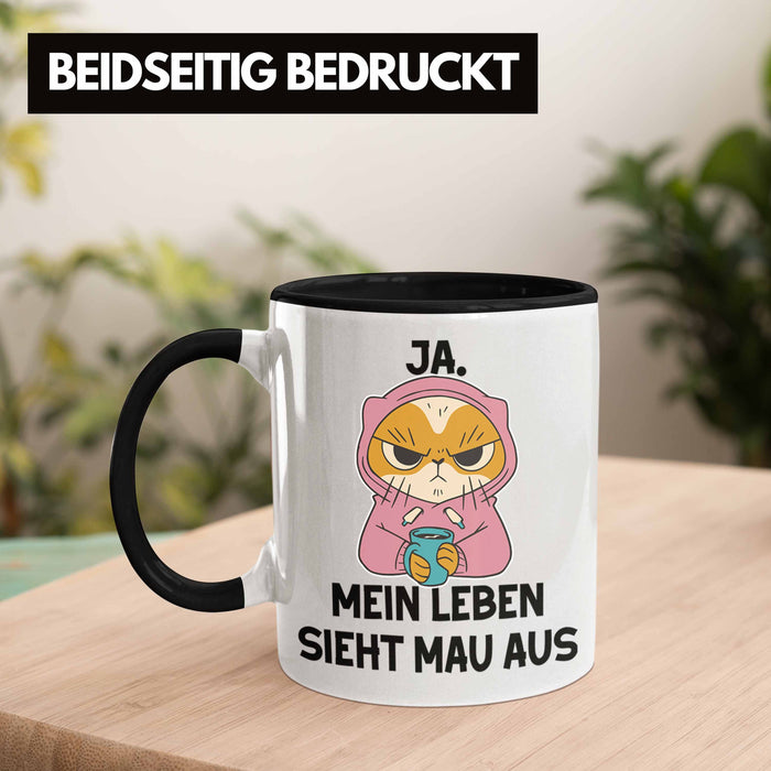 Dank Meme Tasse Katzen Besitzer Wortspiel Ja Mein Leben Sieht Mau Aus Traurige Katze Geschenkidee Saure Katze Astronaut Schwarz Trendation