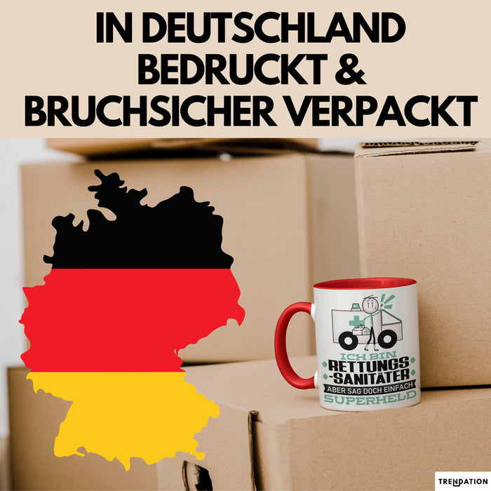 Rettungssanitäter Geschenk Tasse Ich Bin Rettungssanitäter Aber Sag Doch Einfach Superheld Lustige Geschenkdiee für Rettungssanitäter Kaffee-Becher Rot Trendation