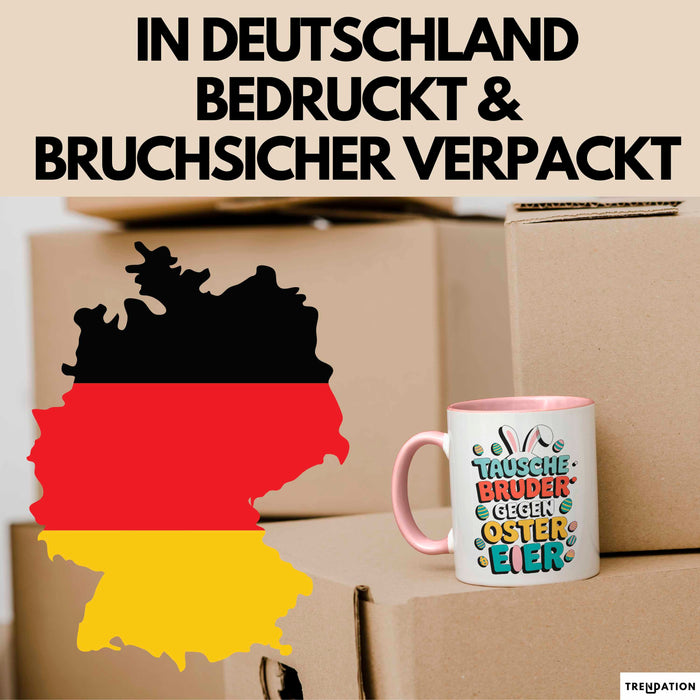 Ostern Tasse Geschenk Tausche Bruder gegen Ostereier Geschenkidee Lustig Rosa Trendation