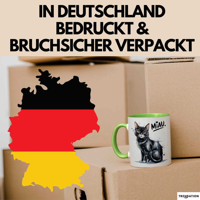 Katzen Tierliebhaber Tasse Geschenk Lustige Geschenkidee Spruch Miau Grün Trendation