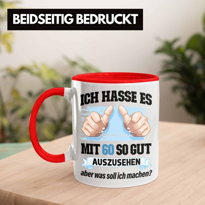 Trendation - 60. Geburtstag Tasse Frau Männer Geschenk 60er Geschenkidee 60 Mutter Vater Mann Frauen Lustig Geschenke Deko Rot Trendation