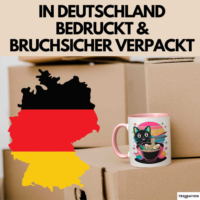 Katzen Tierliebhaber Tasse Geschenk Lustige Geschenkidee Spruch Katze Isst Ramen Nudeln Rosa Trendation