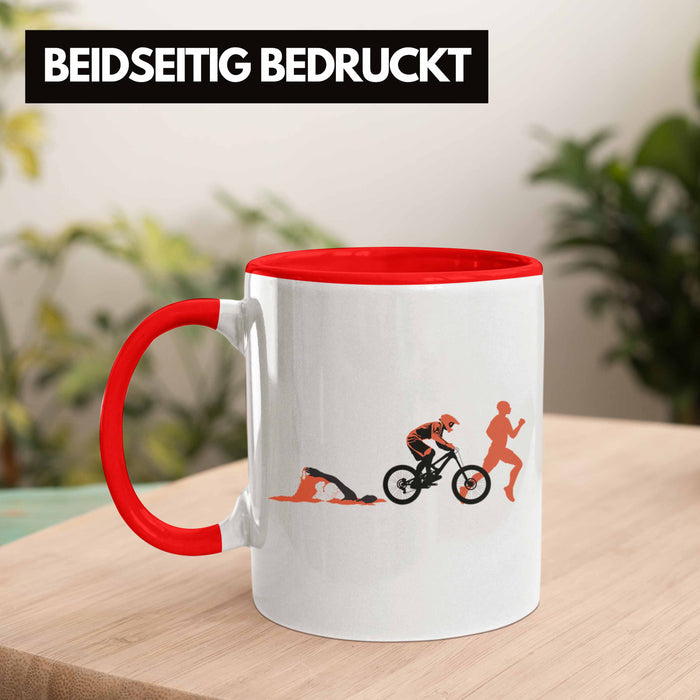 Triathlon Swim Bike Run Triathlet Tasse Geschenk Schwimmen Fahrrad Rennen Rot Trendation