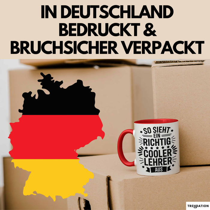Lehrer Unterricht Wertschätzung Tasse Geschenk Lustige Geschenkidee Spruch So Sieht Ein Richtig Cooler Lehrer Aus Rot Trendation