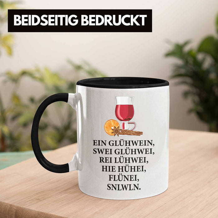 Trendation - Ein Glühwein Tasse Lustig Spruch Glühweinbecher mit Henkel Doppelwandig Glühweintassen Gläser Weihnachtsmarkt Becher Tassen Geschenk - Ein Glühwein Swei Schwarz Trendation