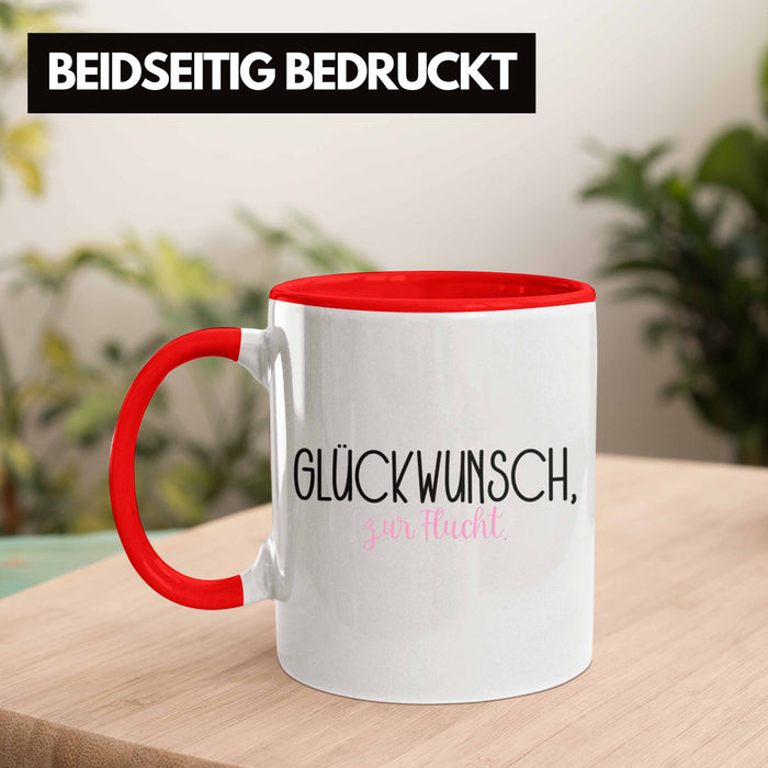 Trendation - Jobwechsel Tasse Geschenk Kollegin Kollege Lustig Abschiedsgeschenk Sprüche - Glückwunsch Zur Flucht Abschied Rot Trendation