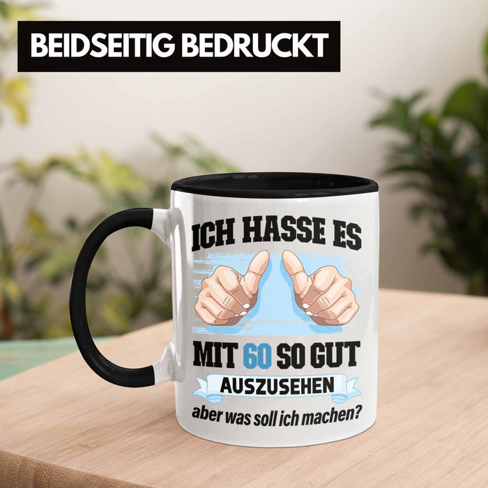 Trendation - 60. Geburtstag Tasse Frau Männer Geschenk 60er Geschenkidee 60 Mutter Vater Mann Frauen Lustig Geschenke Deko Schwarz Trendation