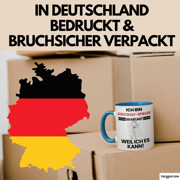 Discgolf-Spieler Geschenk Tasse Lustiger Spruch Ich Bin Discgolf-Spieler Warum Weil Ich Es Kann Geschenkidee Bester Discgolf-Spieler Geburtstag Kaffee-Becher Blau Trendation
