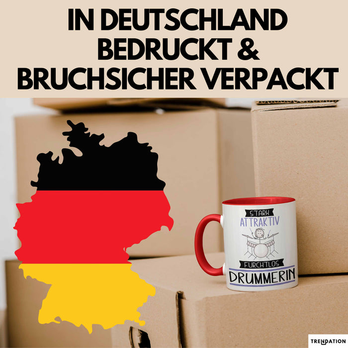 Drummerin Tasse Geschenk Becher Stark Attraktiv Furchtlos Drummerin Lustige Geschenkidee Rot Trendation