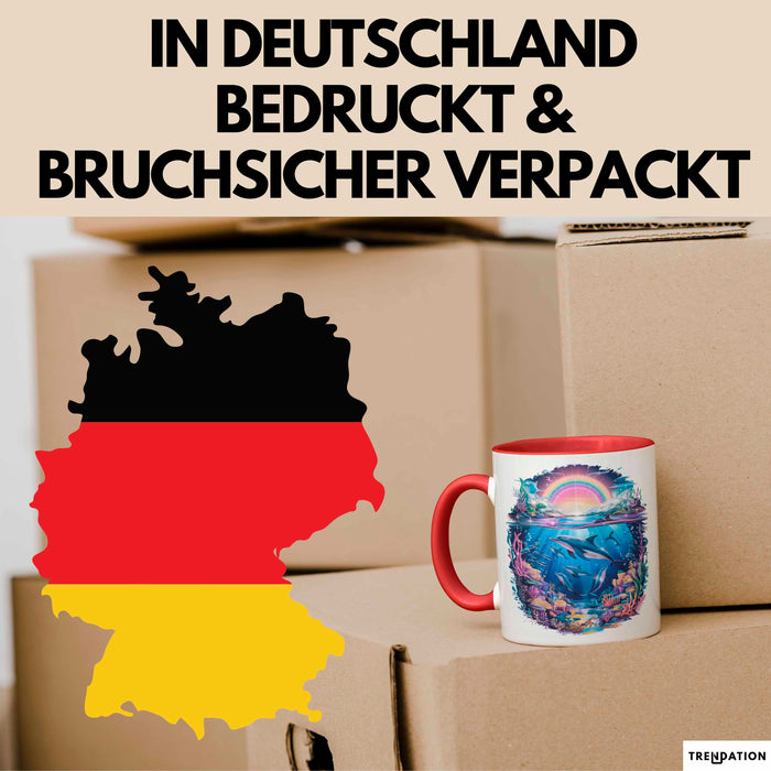 Delfin Tierliebhaber Tasse Geschenk Lustige Geschenkidee Spruch Regenbogendelfin Unterwasser Rot Trendation
