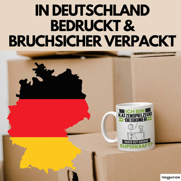 Katzenspielzeug-Designer Tasse Geschenk für Katzenspielzeug-Designer Geburtstag Lustiger Spruch Kaffee-Becher Was Ist Deine Superkraft Trendation
