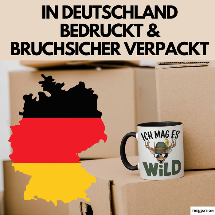 Hirschjäger Jagd Tasse Geschenk Ich mag’s wild Spruch Trendation