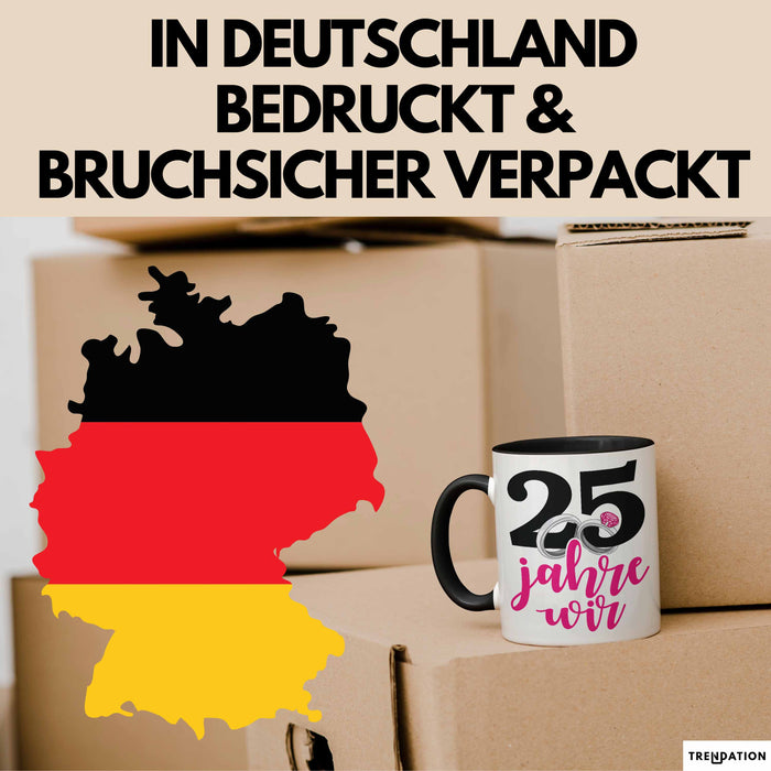 Silberhochzeit 25 Jahre Tasse Geschenk Hochzeitstag Wir Silberhochzeit Spruch Schwarz Trendation