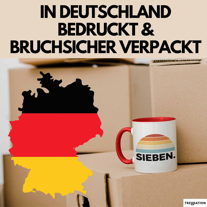 Tasse Retro SIEBEN. Design mit Sonnenuntergangsfarben 7. Geburtstag Jungs Rot Trendation