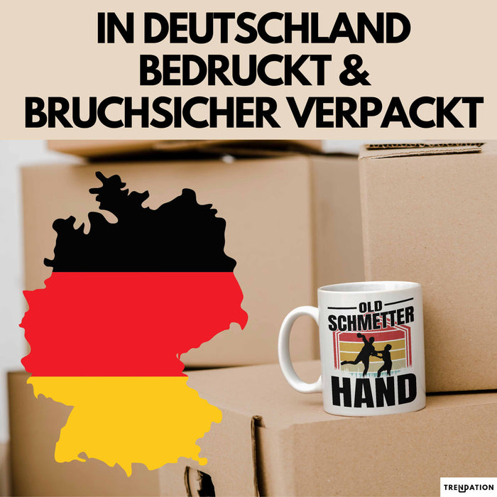 Handball Geschenk Tasse Geschenkidee Handball-Spieler Handballspielerin Mädchen Jungs Kaffee-Becher Old Schmetterhand Weiß Trendation