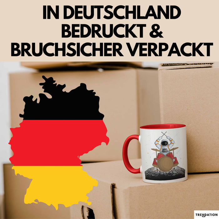Drummer Schlagzeug-Spieler Geschenk Tasse Geschenkidee Kaffee-Becher Schlagzeuger Mond Grafik Rot Trendation