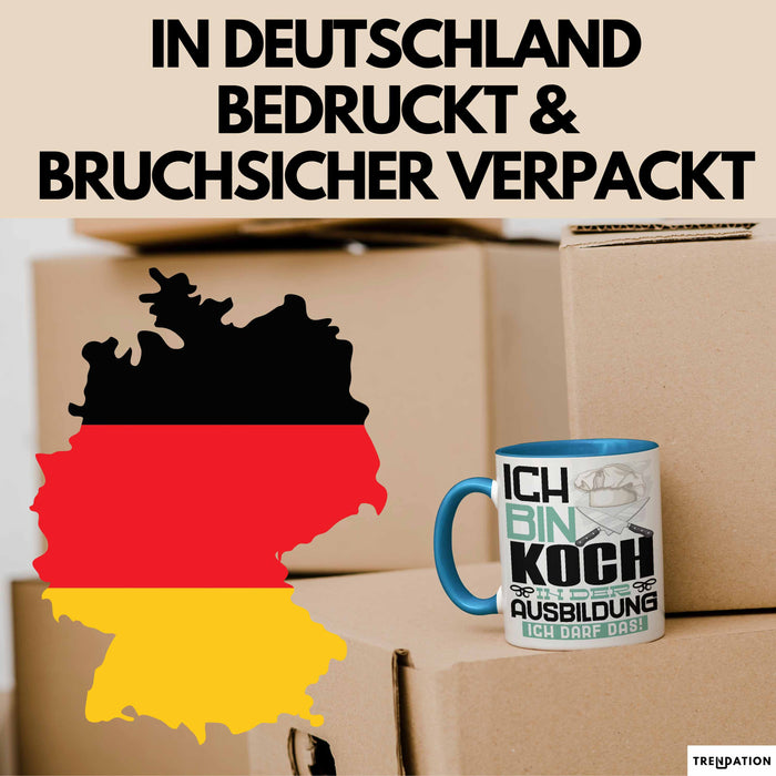 Koch Ausbildung Tasse Geschenk Ich Bin Koch In Der Ausbildung Ich Darf Das Geschenkidee Spruch Blau Trendation