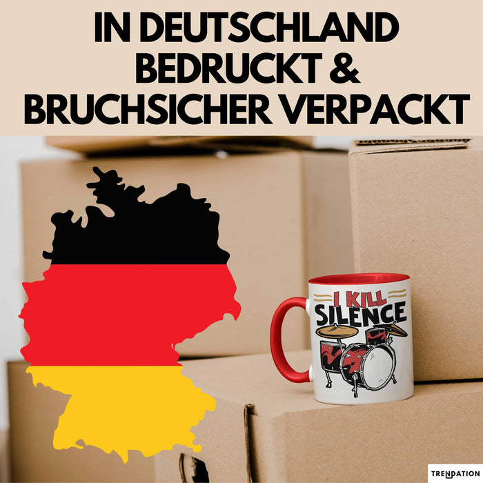 Schlagzeug-Spieler Geschenk Drummer Tasse Geschenkidee Spruch I Kill Silence Bandmitglied Schlagzeuger Rot Trendation