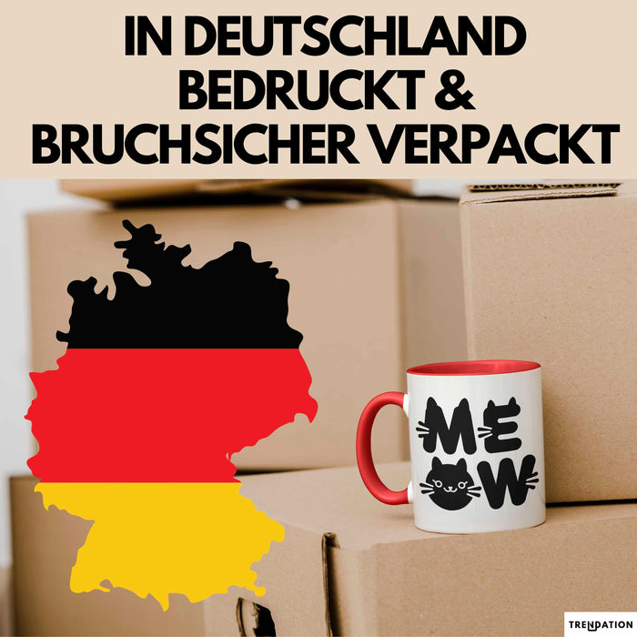 Katzen Tierliebhaber Tasse Geschenk Lustige Geschenkidee Spruch Meow Rot Trendation