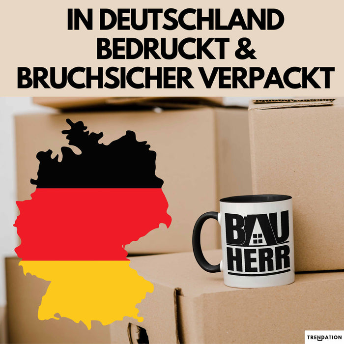Bauherr Bauleiter Geschenk Tasse Hausbau Bauvorhaben Kaffee-Becher Geschenkidee Schwarz Trendation