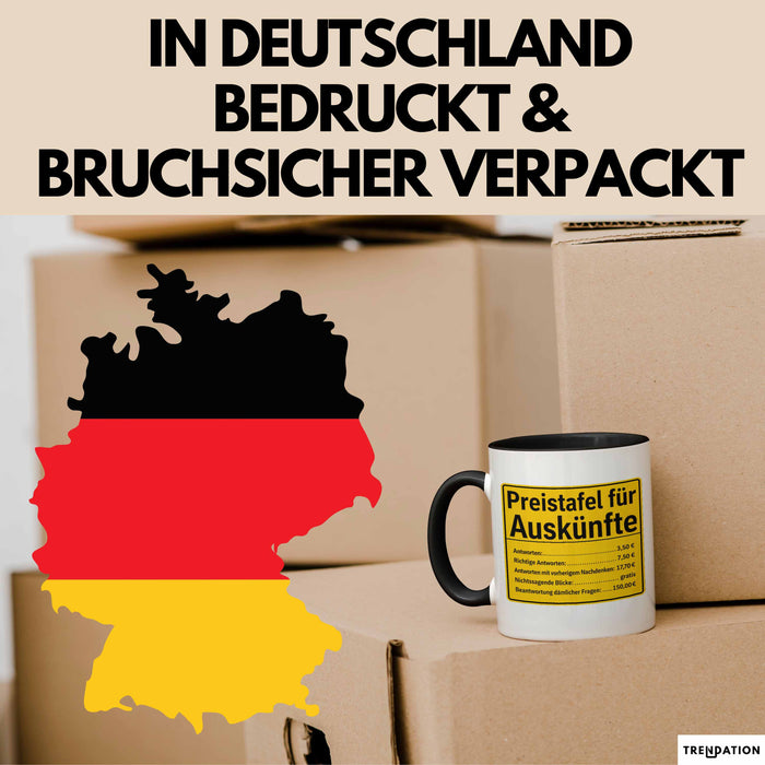 Büroarbeit Kollege Tasse Geschenk Lustige Geschenkidee Spruch Preistafel Für Auskünfte Trendation