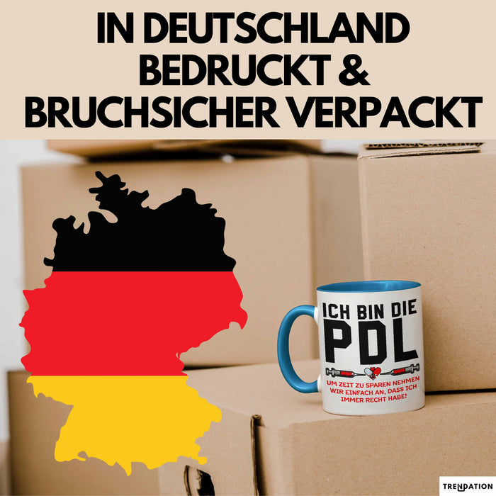 Krankenschwester Pflege Betreuung Tasse Geschenk Lustige Geschenkidee Spruch Ich Bin Die Pdl Blau Trendation