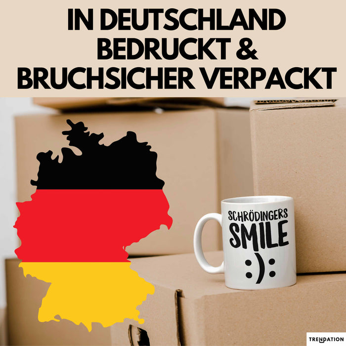 Physiklehrer Unterricht Tasse Geschenk Lustige Geschenkidee Spruch Schrödingers Smile Weiß Trendation
